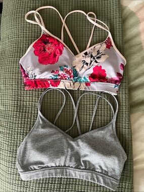 Old Navy Floral Pink & Gray Strappy Bralette Duo